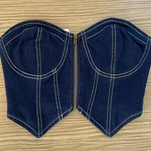 Fashion Nova XS Dark Blue Denim Corset Top with white stitching